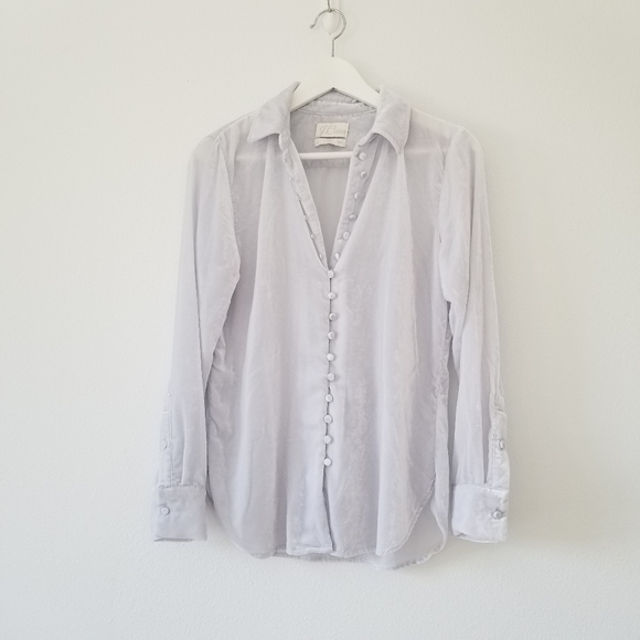 🌸 J. Crew Silver Velvet Covered Button Down Long Sleeve Shirt Top Size XS - Picture 5 of 14